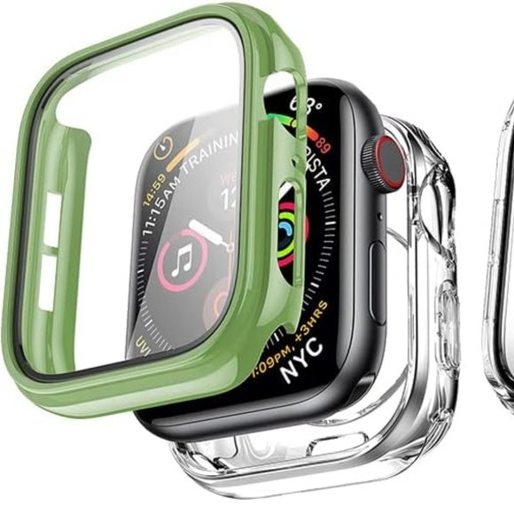 Apple Watch Case, Series 5, 7, SE, 6, 4 - Two Pack Tea Green & Clear - Picture 2 of 7